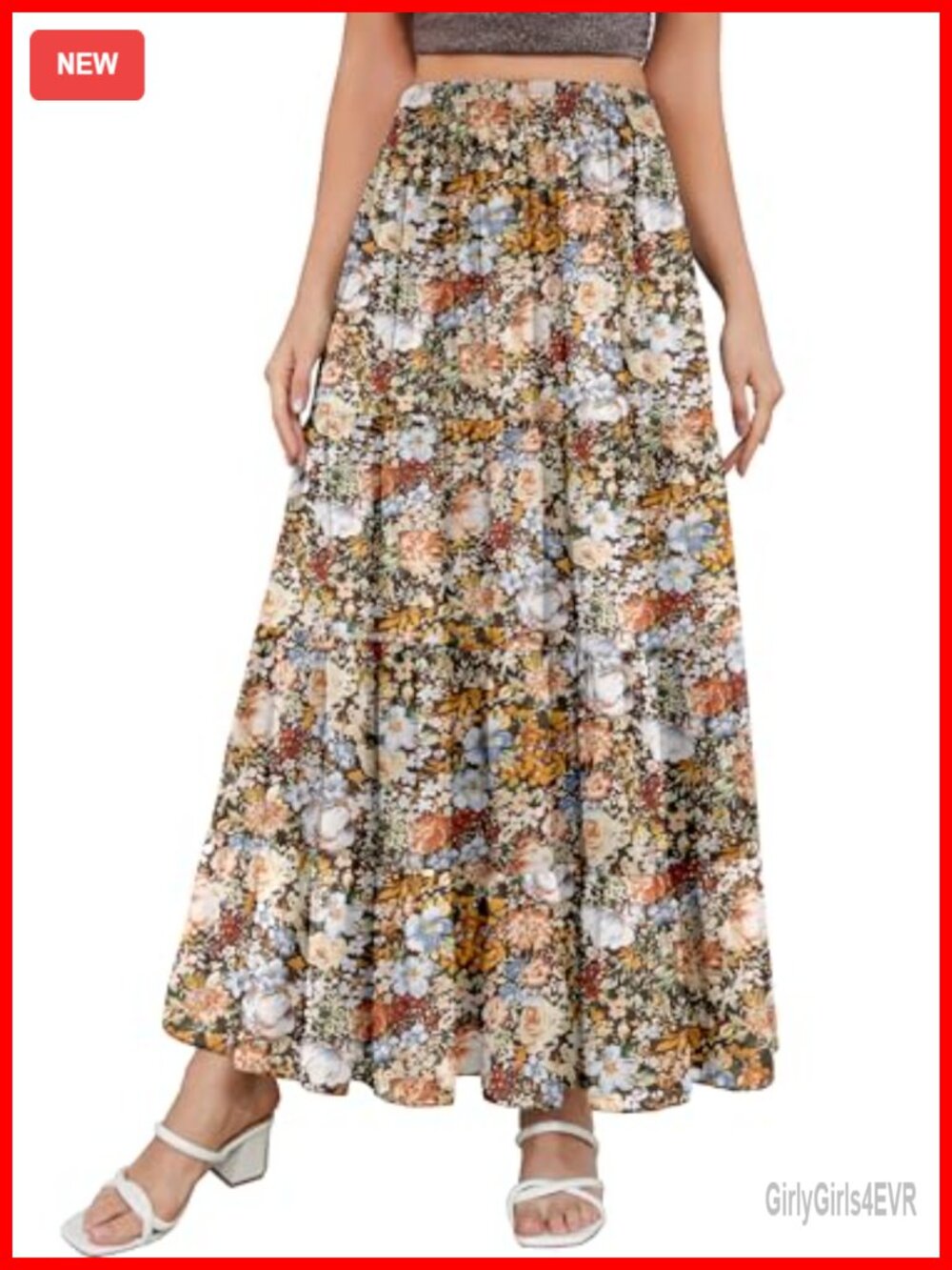 Women's Floral Maxi Skirt 100% Polyester Chiffon Patchwork Boho Long A-Line